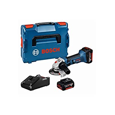 Bosch Professional GWS 18-125 V-LI - Amoladora angular para metal a batería (2 baterías + cargador + L-BOXX)