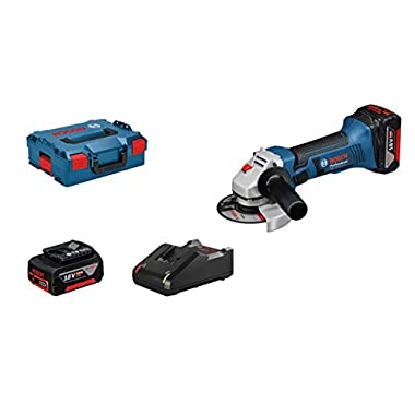 Bosch Professional GWS 18-125 V-LI Amoladora Angular, 2 baterías x 4.0 Ah, 10000 RPM, Disco diámetro 125 mm, en L-BOXX, 18 V, Color:, Size